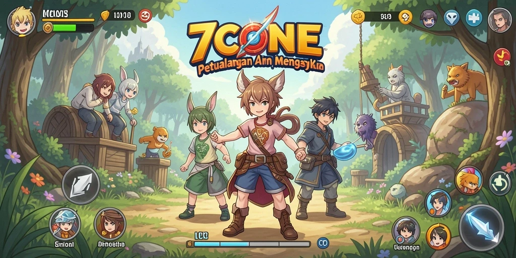 Tampilan gameplay penuh aksi dalam 7CONE dengan karakter Anime yang fantastis.