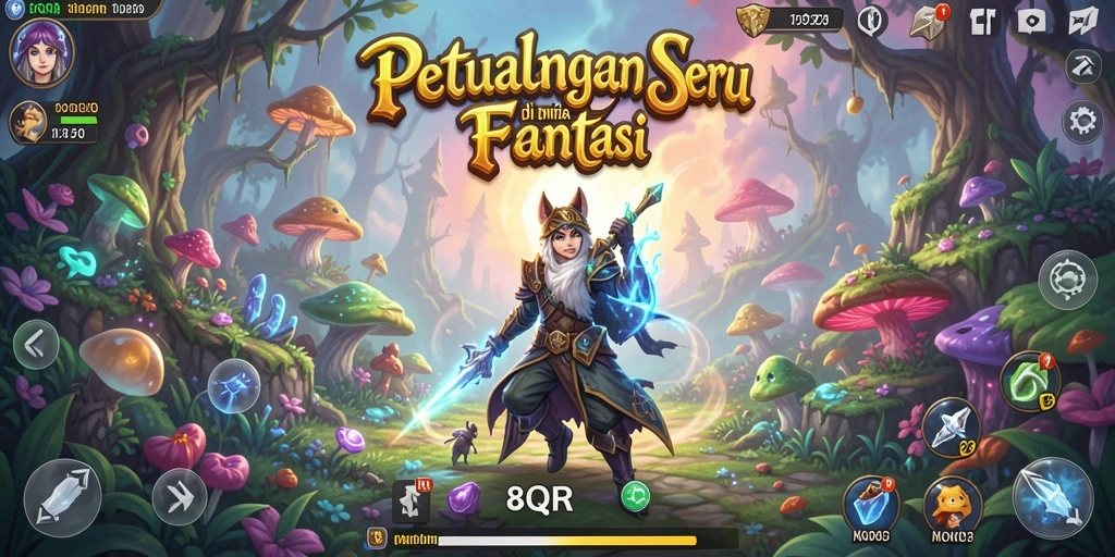 Screenshot utama 8QR menampilkan karakter dalam aksi petualangan seru.