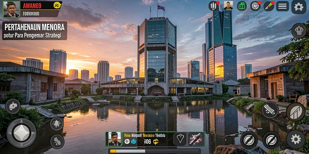 Tangkapan layar gameplay AMAN69 menampilkan pertahanan menara yang strategis dan menegangkan.