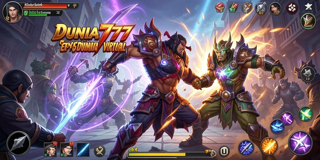 Screenshot DUNIA777 menunjukkan aksi pertarungan yang mendebarkan dan karakter yang kuat.