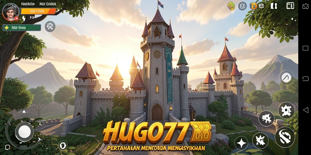 Tangkapan layar HUGO77 menampilkan pertarungan menara yang strategis dan intens.