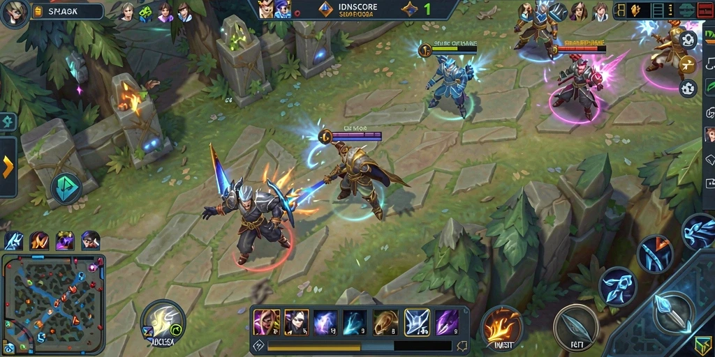 Gameplay seru IDNSCORE dalam pertempuran tim yang intens.