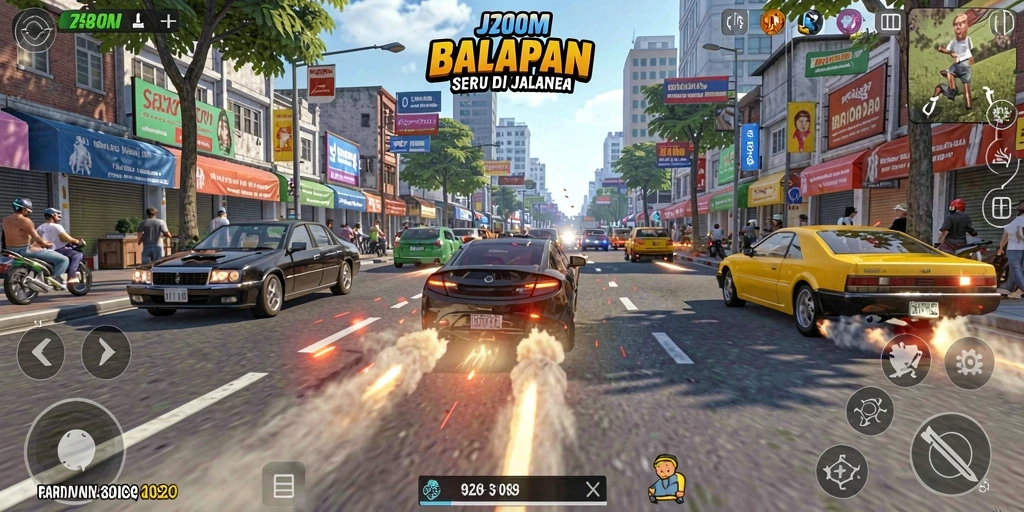 Tampilan gameplay J200M yang menampilkan aksi balapan yang mendebarkan.