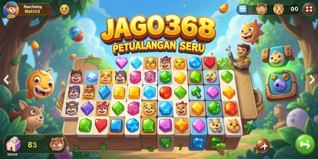 Tangkapan layar JAGO368 menampilkan aksi mencocokkan item Match-3 yang seru.