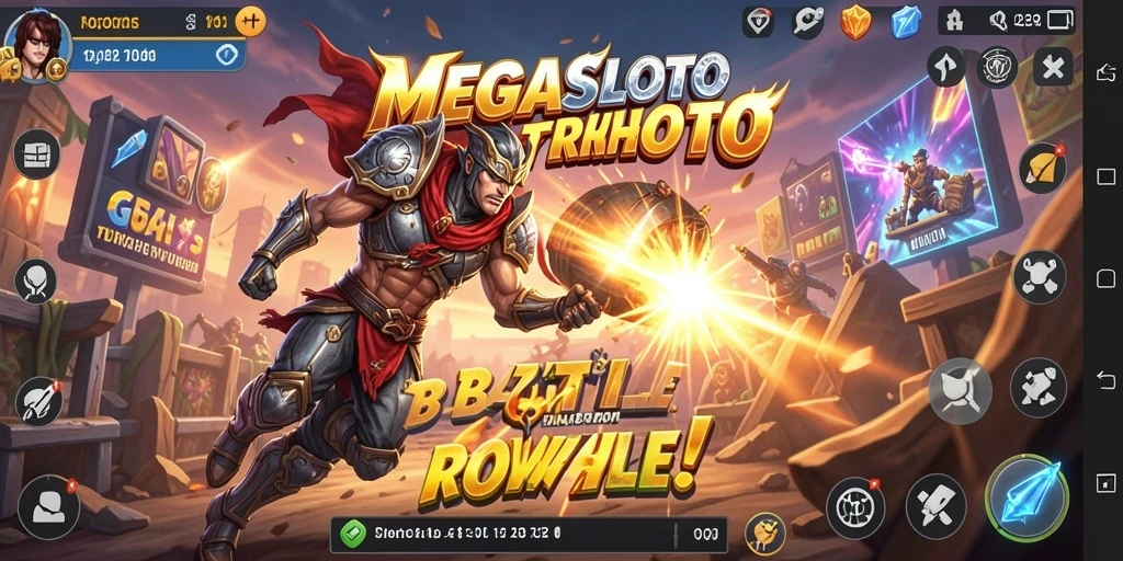 Tampilan menarik dari gameplay seru MEGASLOTO yang menampilkan elemen Battle Royale.