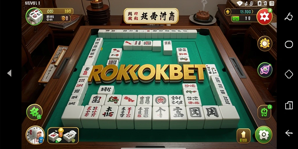 Screenshot gameplay ROKOKBET menunjukkan suasana permainan Mahjong yang seru.
