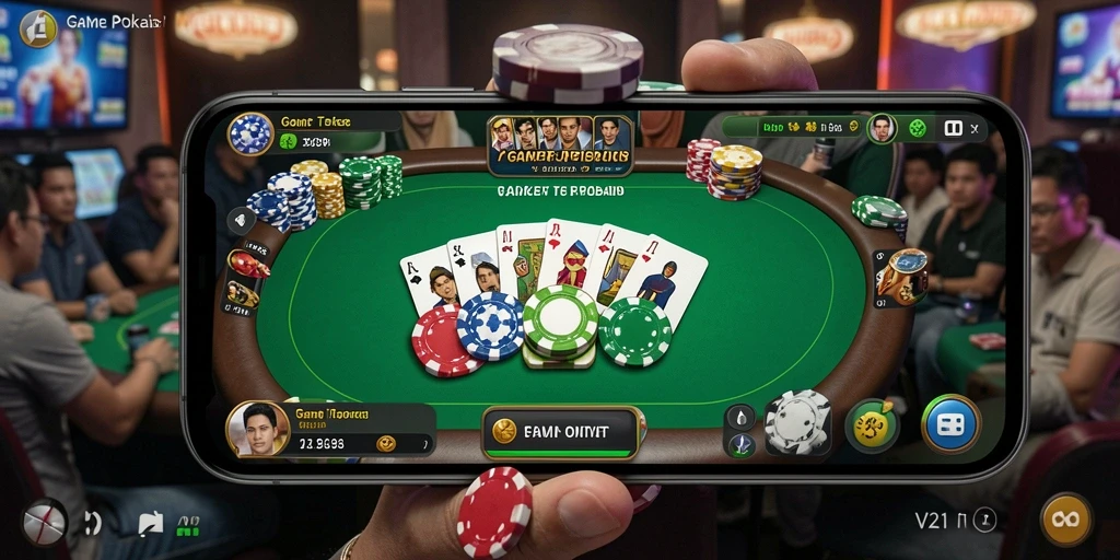 Tampilan gameplay poker yang seru dan mendebarkan di V21.