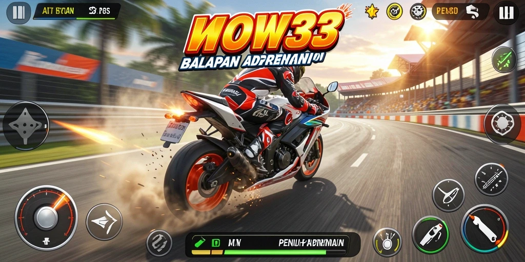 Tampilan gameplay seru dari balapan motor di WOW33.